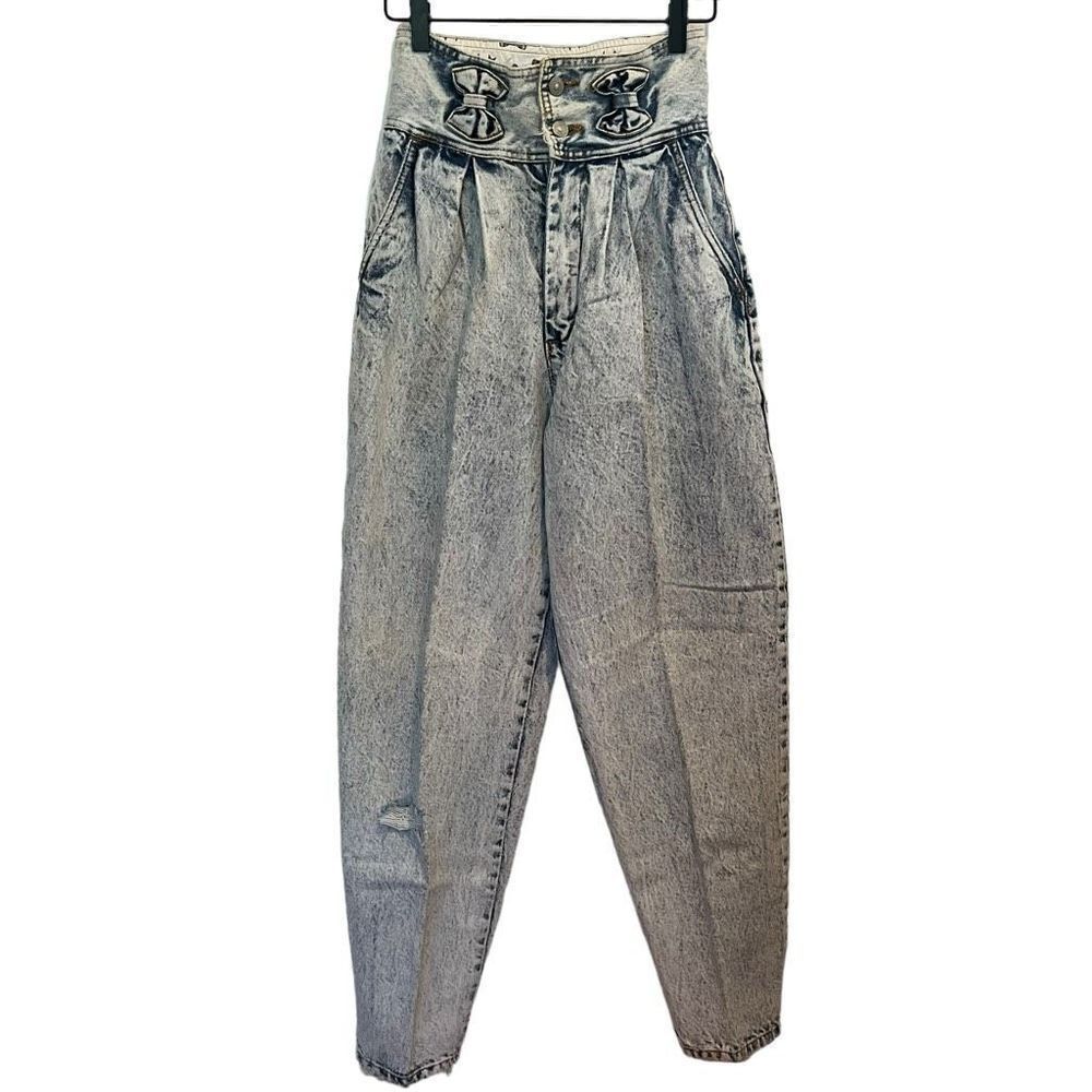 Vintage Jordache Y2K Bow Belt Loop High Waist Stone Wash Jeans Size 7/8